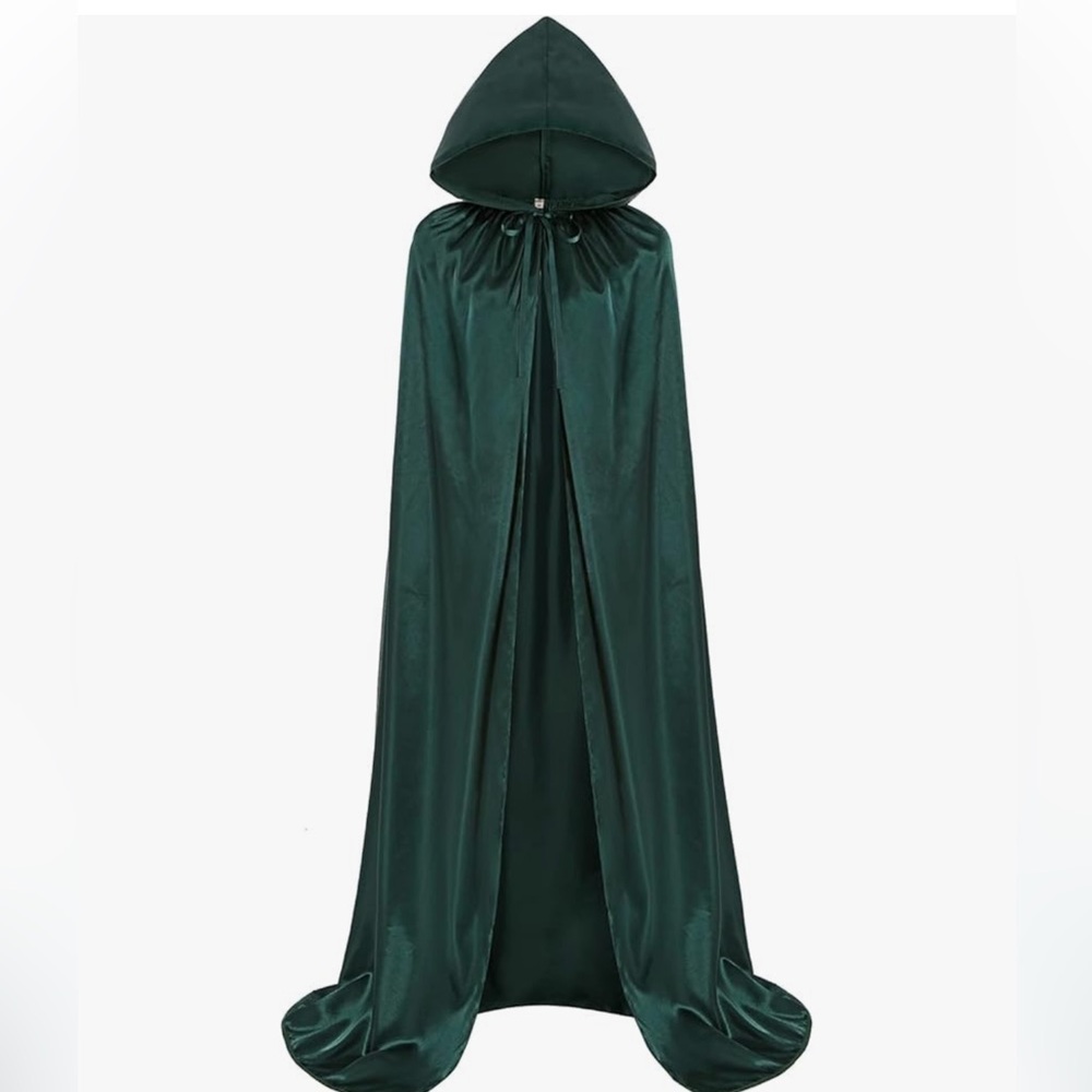 Green Satin Hooded Cloak for Halloween Costume or Cosplay